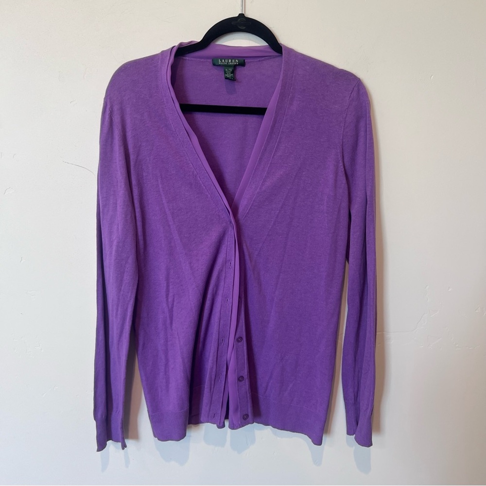 Lauren Ralph Lauren Purple Women's Button Linen Cotton Cardigan Sweater Size XL